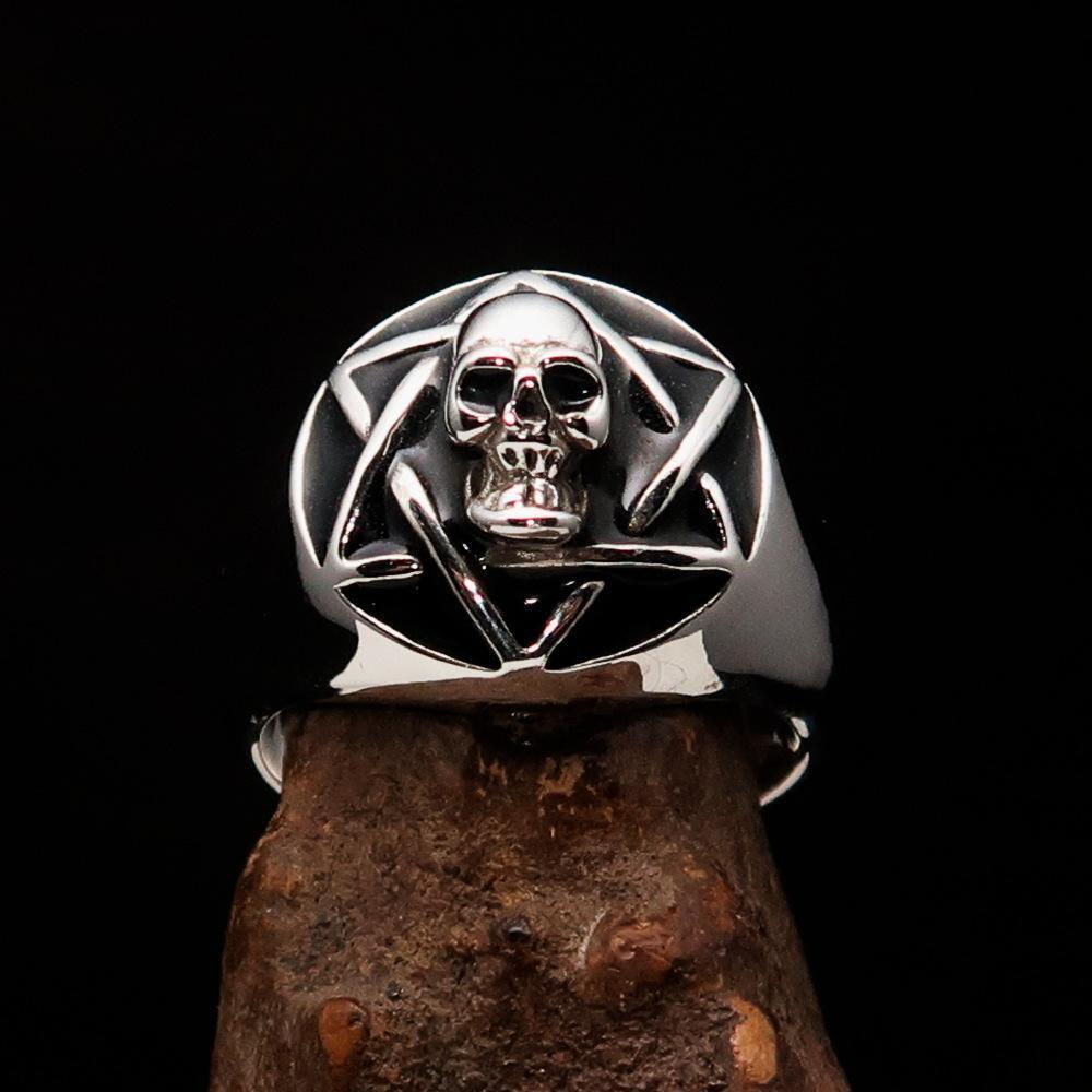 Anillo Hexagrama con Calavera para Hombre – Plata Esterlina 925