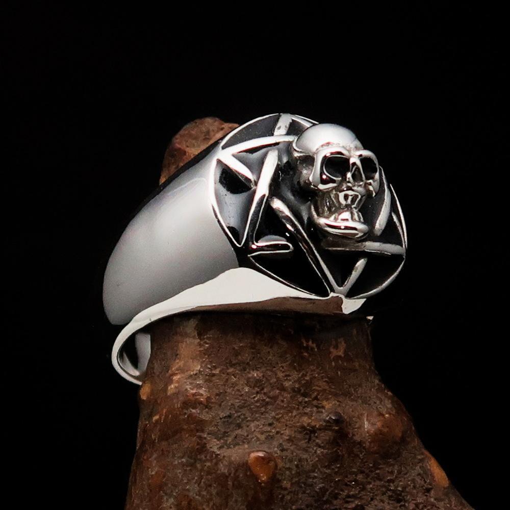Anillo Hexagrama con Calavera para Hombre – Plata Esterlina 925