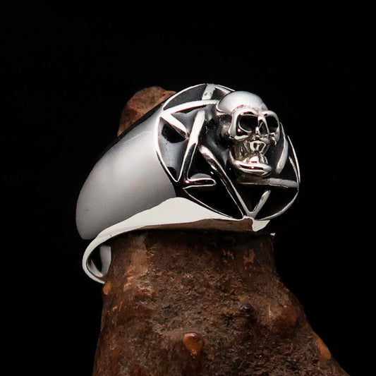 Anillo Hexagrama con Calavera para Hombre – Plata Esterlina 925