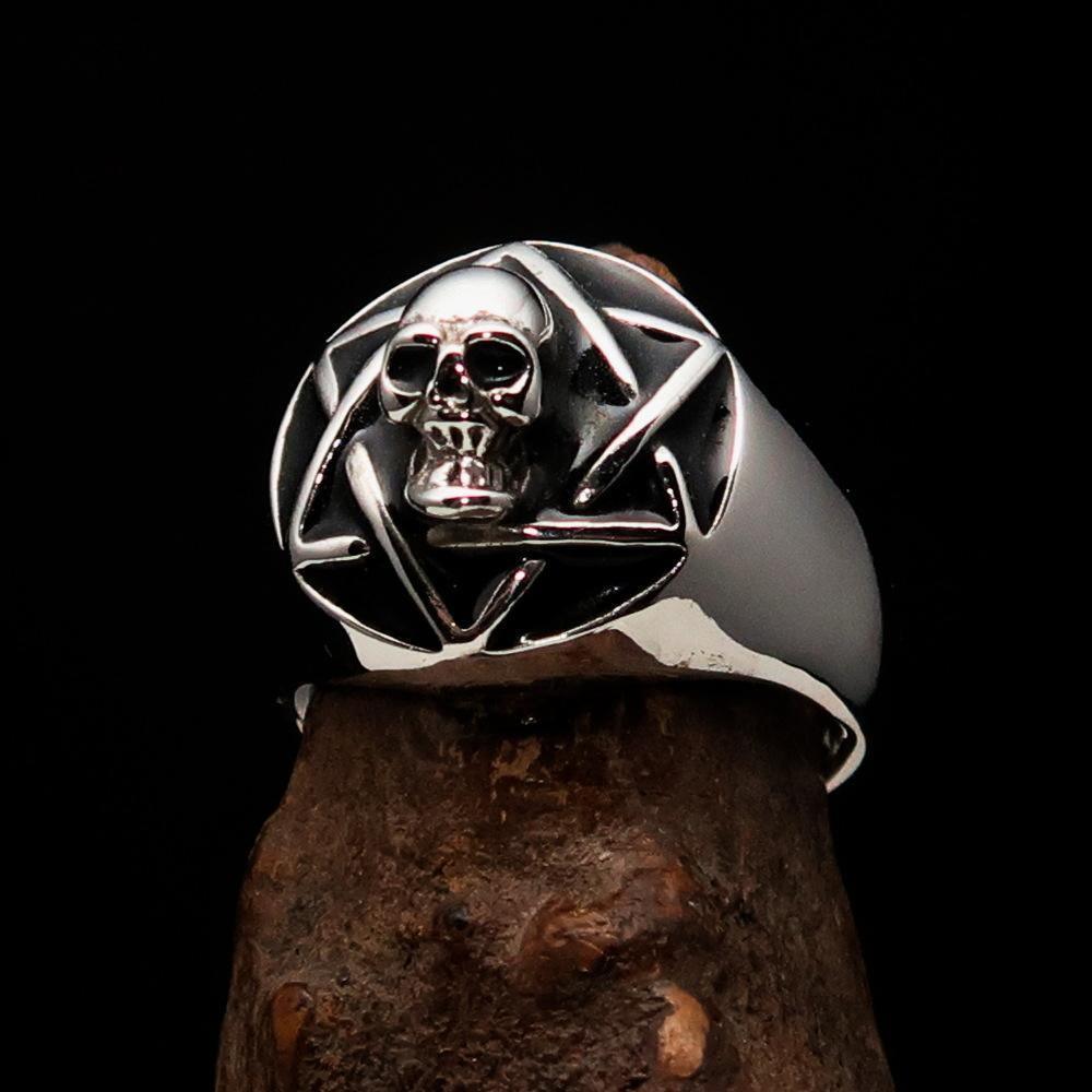 Anillo Hexagrama con Calavera para Hombre – Plata Esterlina 925