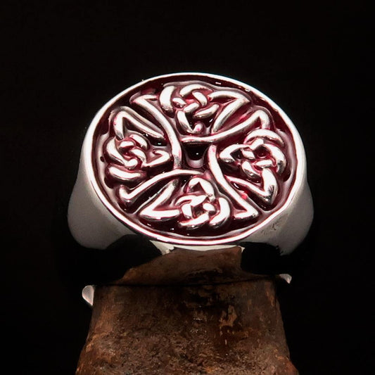 Anillo Celta Cruz de Brígida Roja para Hombre – Plata Esterlina 925
