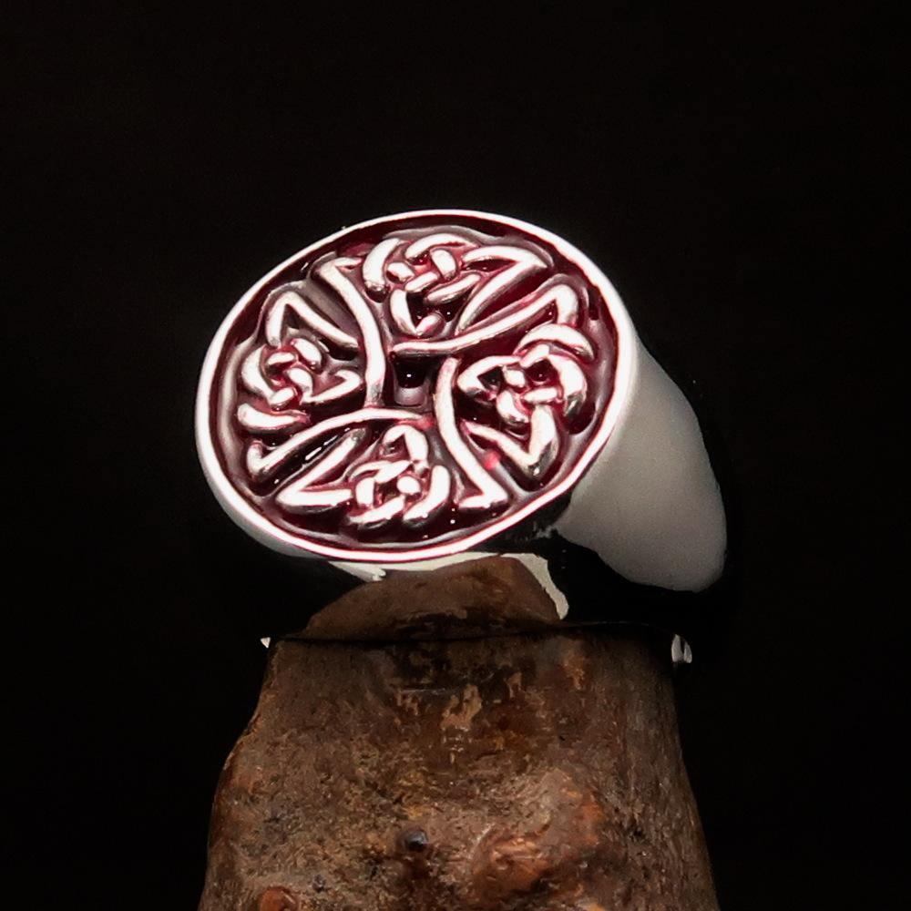 Anillo Celta Cruz de Brígida Roja para Hombre – Plata Esterlina 925