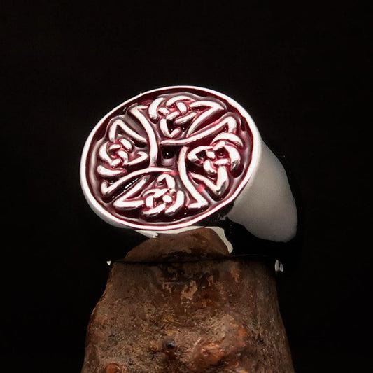 Anillo Celta Cruz de Brígida Roja para Hombre – Plata Esterlina 925