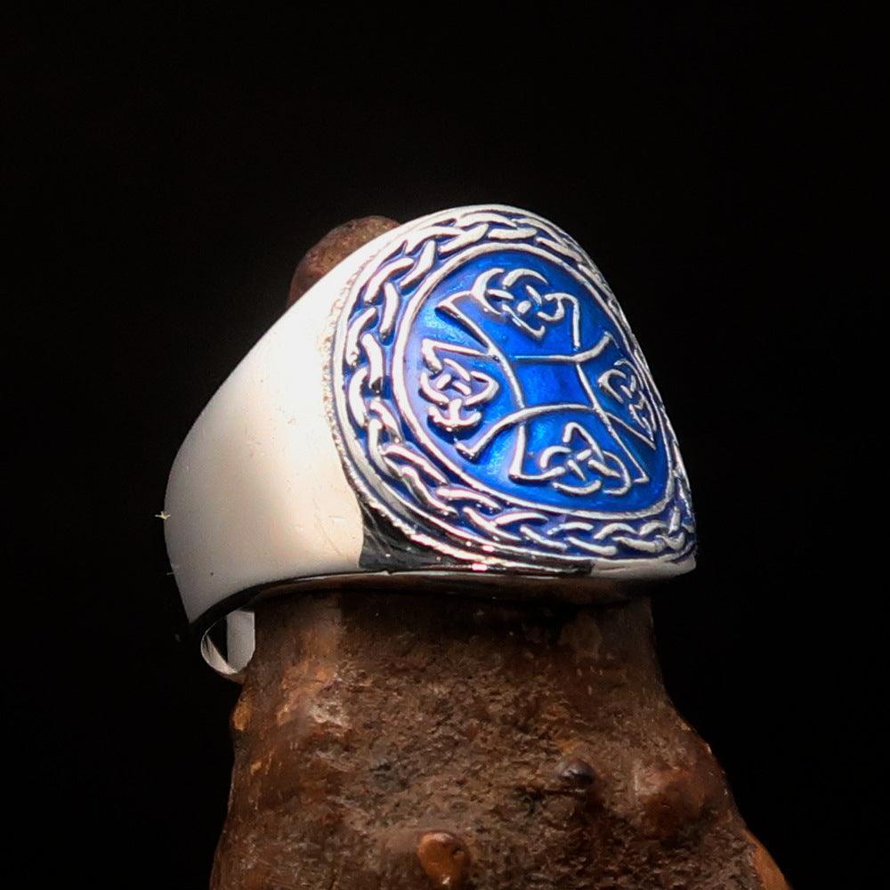 Anillo Masculino Cruz Celta de Santa Brígida Azul Antiguo en Plata de Ley 925
