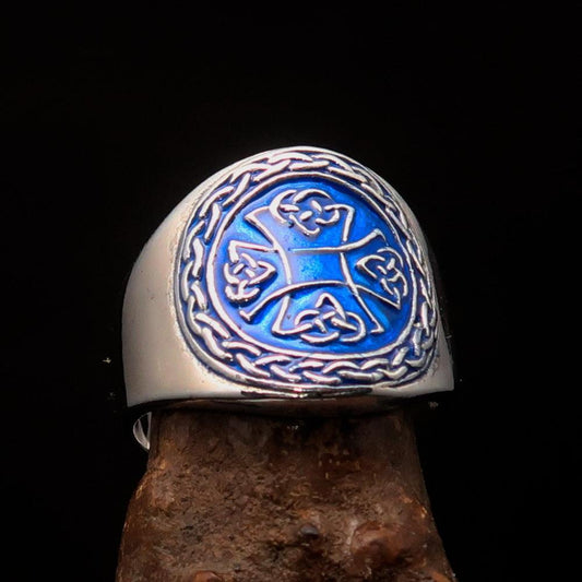 Anillo Masculino Cruz Celta de Santa Brígida Azul Antiguo en Plata de Ley 925