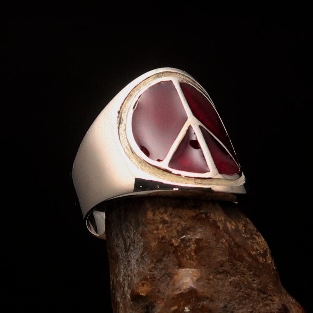 Anillo Redondo con Símbolo de la Paz Rojo para Hombre – Plata Esterlina 925