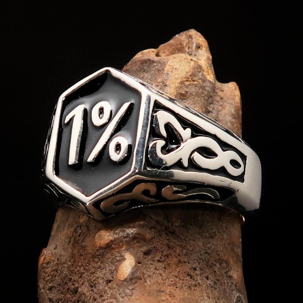 Anillo Biker Negro 1% para Hombre – Plata Esterlina 925