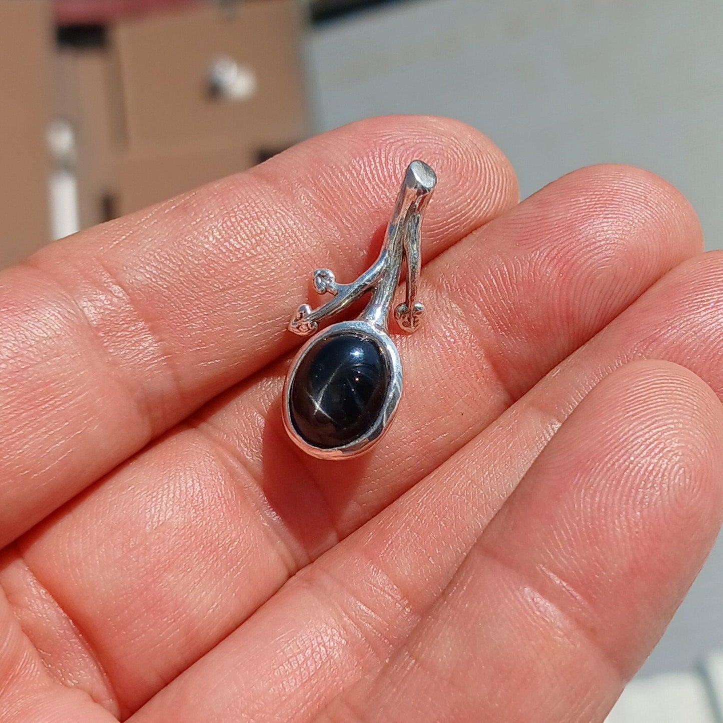 Colgante Hoja con Diopsido Estrella Negra – Plata Esterlina 925